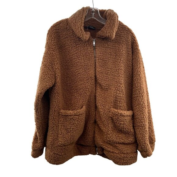 Pretty Garden Women's Sherpa Fleece Coat Full Zip Brown Size XL - Picture 1 of 9